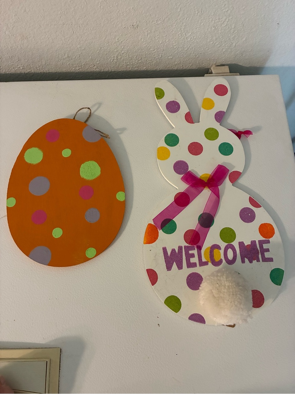 Easter Bunny & Polka Dot Egg Wall Decor - White & Orange